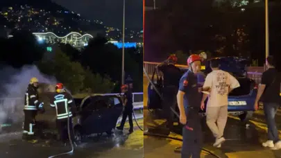 Trabzon'da seyir halindeki otomobil alev aldı!
