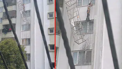 Adana'da feci kaza: İşçi halatı kopan iskelede asılı kaldı!