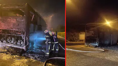 Denizli'de tur otobüsü alev alev yandı!