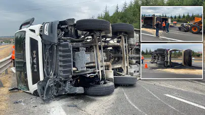 Anadolu otoyolunda asfalt yüklü kamyon devrildi!