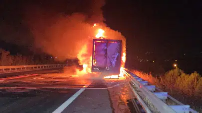 Bursa'da otoyolda korku dolu anlar: Seyir halindeki kamyon alev aldı!