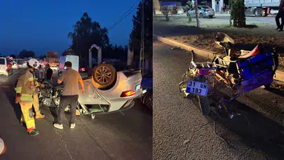 Hatay'da feci kaza! Otomobil ile sepetli motosiklet çarpıştı: 6 yaralı!