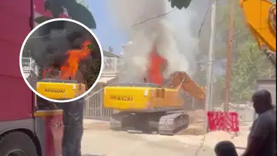 Adıyaman'da altyapı çalışması yapan bir iş makinesi alev aldı!