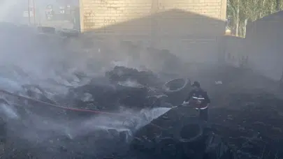 Van'da atık araç lastikleri alev alev yandı