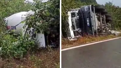 Sakarya’da beton mikseri fındık tarlasına devrildi: 1 yaralı