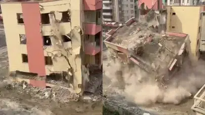 Depremde zarar gören bina yıkıldı