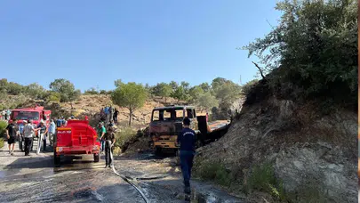 Aydın'da park halindeki kamyon tamamen yandı!