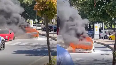 Beşiktaş'ta panik anları: Otomobil alev aldı!