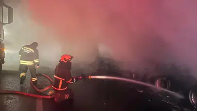 Diyarbakır'da park halindeki tır alev alev yandı