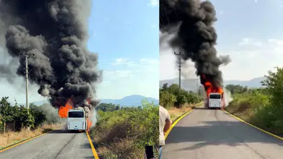 Sakarya'da seyir halindeki işçi servisi alev alev yandı!