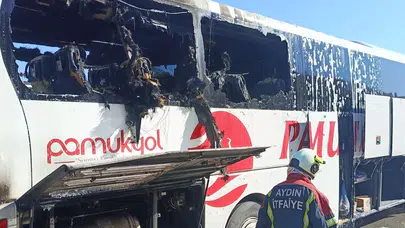 Aydın'da yolcu otobüsü alev alev yandı!