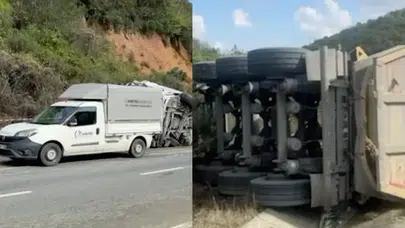 Arnavutköy'de hafriyat kamyonu devrildi, sürücü yaralandı!