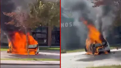 Bursa’da park halindeki araç alev aldı!