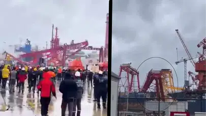 Tuzla'da kuvvetli rüzgar: Vinç devrildi!