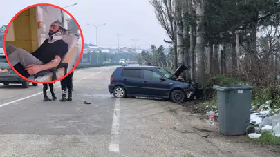 Bursa'da otomobil, ağaca ve kaldırıma çarptı: Yaralılar var