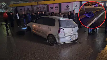 Gaziantep'te otomobil direğe çarptı: Motor fırladı, 3 kişi yaralandı