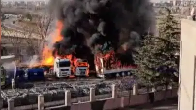 Ankara Emniyet otoparkında yangın paniği: 6 tır alevlere teslim oldu!