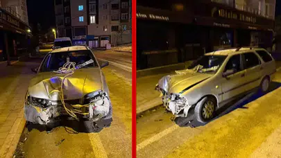 İnegöl'de otomobil elektrik direğine çarptı: Sürücü yaralandı