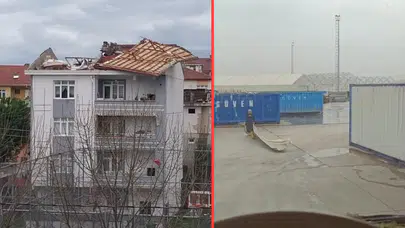 Kocaeli'de fırtına çilesi: Çatılar uçtu, bir kişi tenteyle savruldu