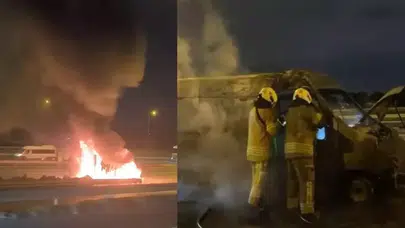 Esenyurt TEM Otoyolu'nda seyir halindeki minibüste yangın çıktı