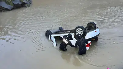 Trabzon'da otomobil göle devrildi : Sürücü son anda kurtulmayı başardı