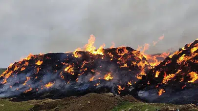 Kocaeli'de yangın : 70 saman balyası küle döndü