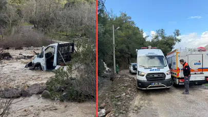 İzmir'de derede mahsur kalan kamyonetteki 3 kişi kurtarıldı