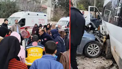 Hatay'da öğrenci servisi ile otomobil çarpıştı : Çok sayıda yaralı var