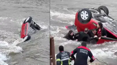 Amasya’da otomobil nehre uçtu : Anne ve kızı yaralandı