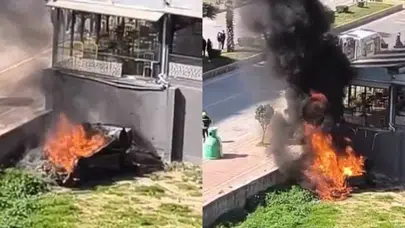 Mersin’de iş yerinin duvarına çarpan otomobil alev aldı : Sürücü yaralı