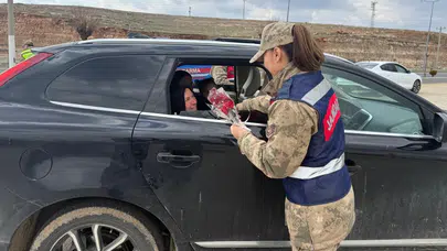 Mardin'de jandarma, kadın sürücülere karanfil hediye edip KADES'i anlattı