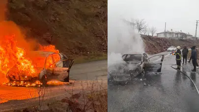 Elazığ'da seyir halindeki otomobil alev alev yandı