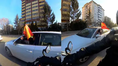 Eskişehir'de sürücü Türk ve İspanya bayraklarıyla dolaştı