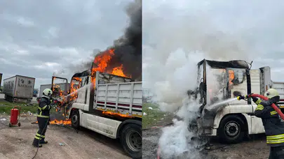 Tekirdağ'da park halindeki tır yandı, şoför yangına uykuda yakalandı