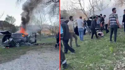 Ağaca çarpan cip alev topuna döndü : 1 ölü, 2 yaralı