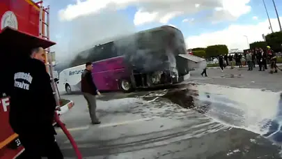 Mersin'de yolcu otobüsünde yangın çıktı