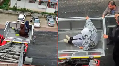 Ankara'da bir nakliyeci, yaşlı annesi ve halasını yük asansörüyle evine çıkardı