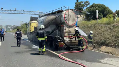 Tekirdağ-İstanbul Karayolu’nda yangın : Beton yüklü kamyon alev alev