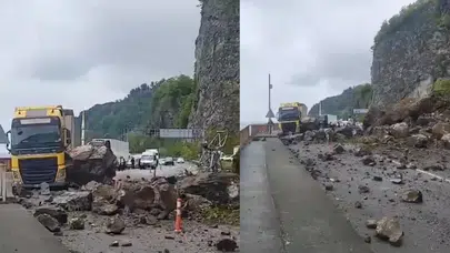 Artvin'de heyelan : Bir tırda maddi hasar oluştu