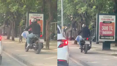 Eskişehir'de trafikten sıkılan motosiklet sürücüsü kaldırımda ilerledi