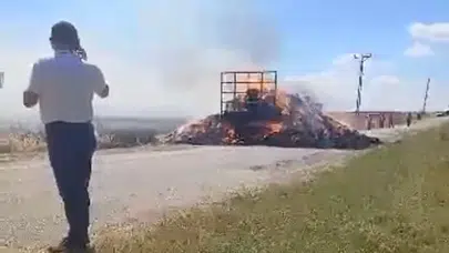 Kırklareli Lüleburgaz'da seyir halindeki römork yandı