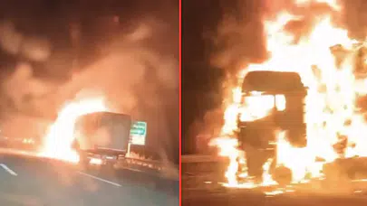 TEM Otoyolu'nda seyir halindeki tır alev alev yandı