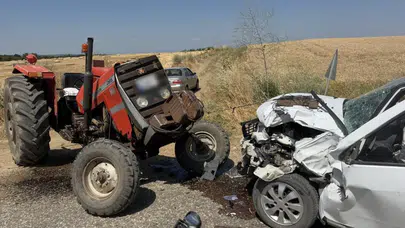 Edirne'de traktör ve otomobil çarpıştı, 2 kişi yaralandı