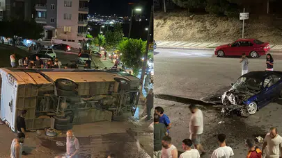 İzmir'de kaza : Servis otobüsü ile otomobil çarpıştı, 4 yaralı