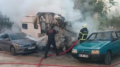 Muğla Menteşe'de park halindeki karavan yandı