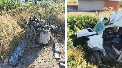 Bursa’da lastiği patlayan servis minibüsü direğe çarptı : 6 yaralı