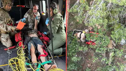 Çorum'da sarp arazide yaralı olarak mahsur kalan şahıs helikopterle kurtarıldı