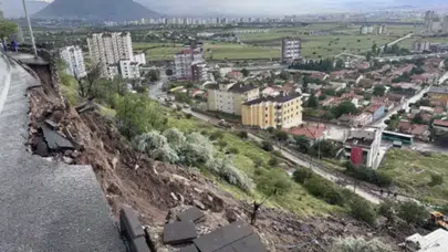 Kayseri'de sağanak nedeniyle istinat duvarı çöktü
