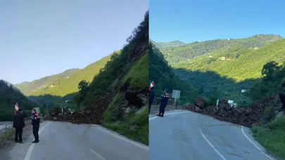 Trabzon-Bayburt karayolunda heyelan meydana geldi
