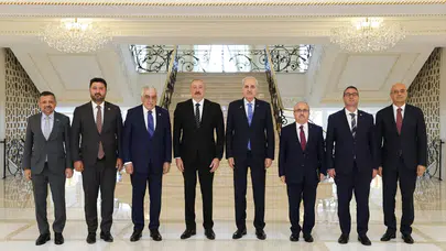 Bakü'de Azerbaycan Cumhurbaşkanı Aliyev TBMM Başkanı Kurtulmuş'u kabul etti